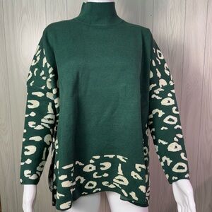 All In Theory Emerald Green Leopard Sweater Tunic